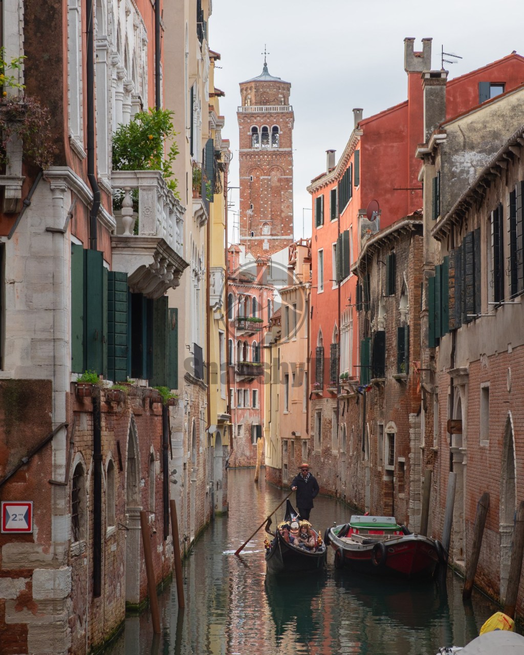 Classic Venice scene with beautiful buildings and gondolas